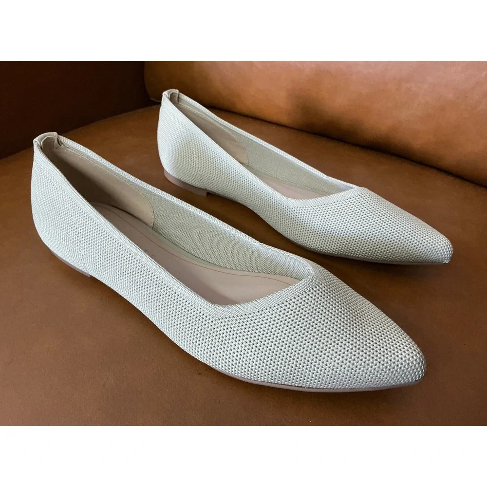 Journee Minnah Pointed Toe Flat Womens 7 Taupe Knit Slip On Shoes